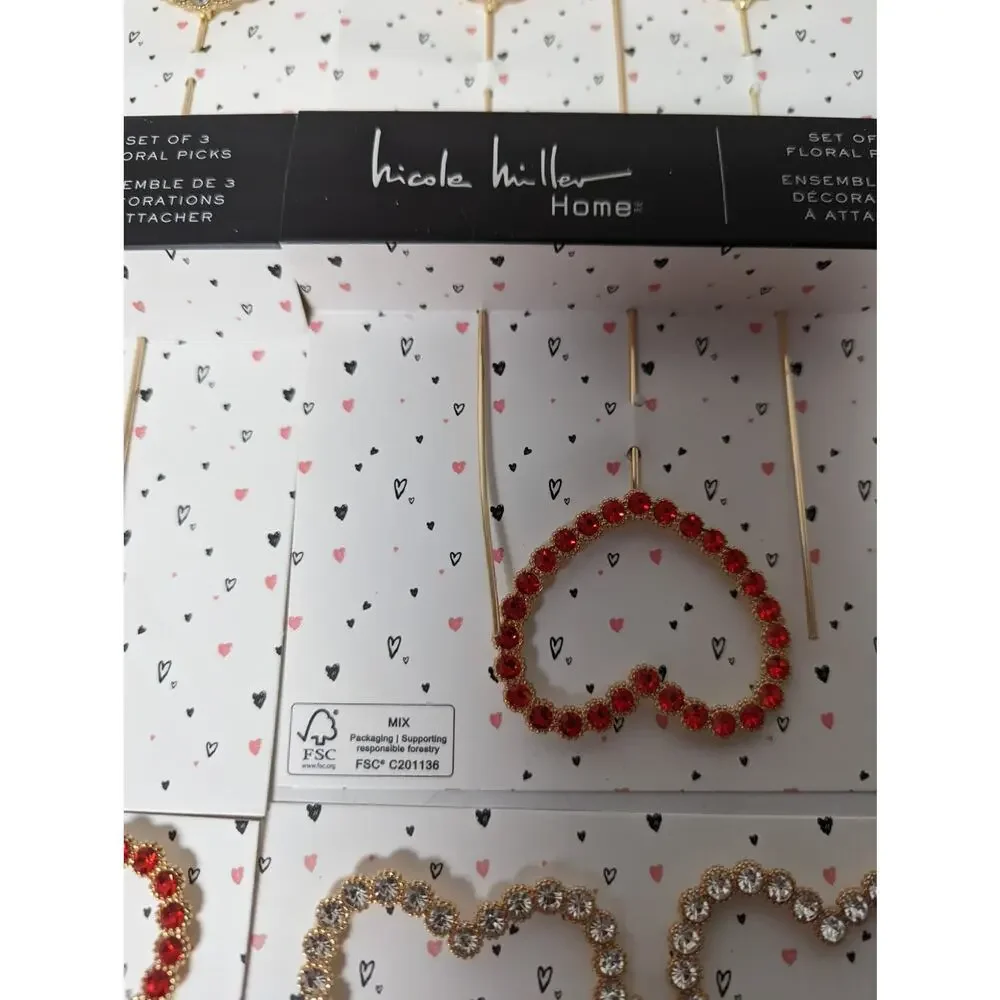 Nicole Miller Gold Colored Red & White Rhinestone Floral Arrangement Picks 25 ct